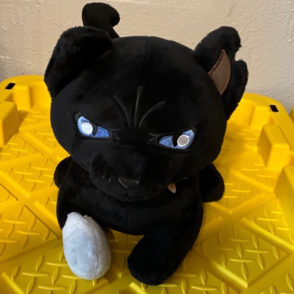 Warrior Cats Scourge Plush Black Cat White Paw Spiked Collar 14x9 Bonkers Toy Co